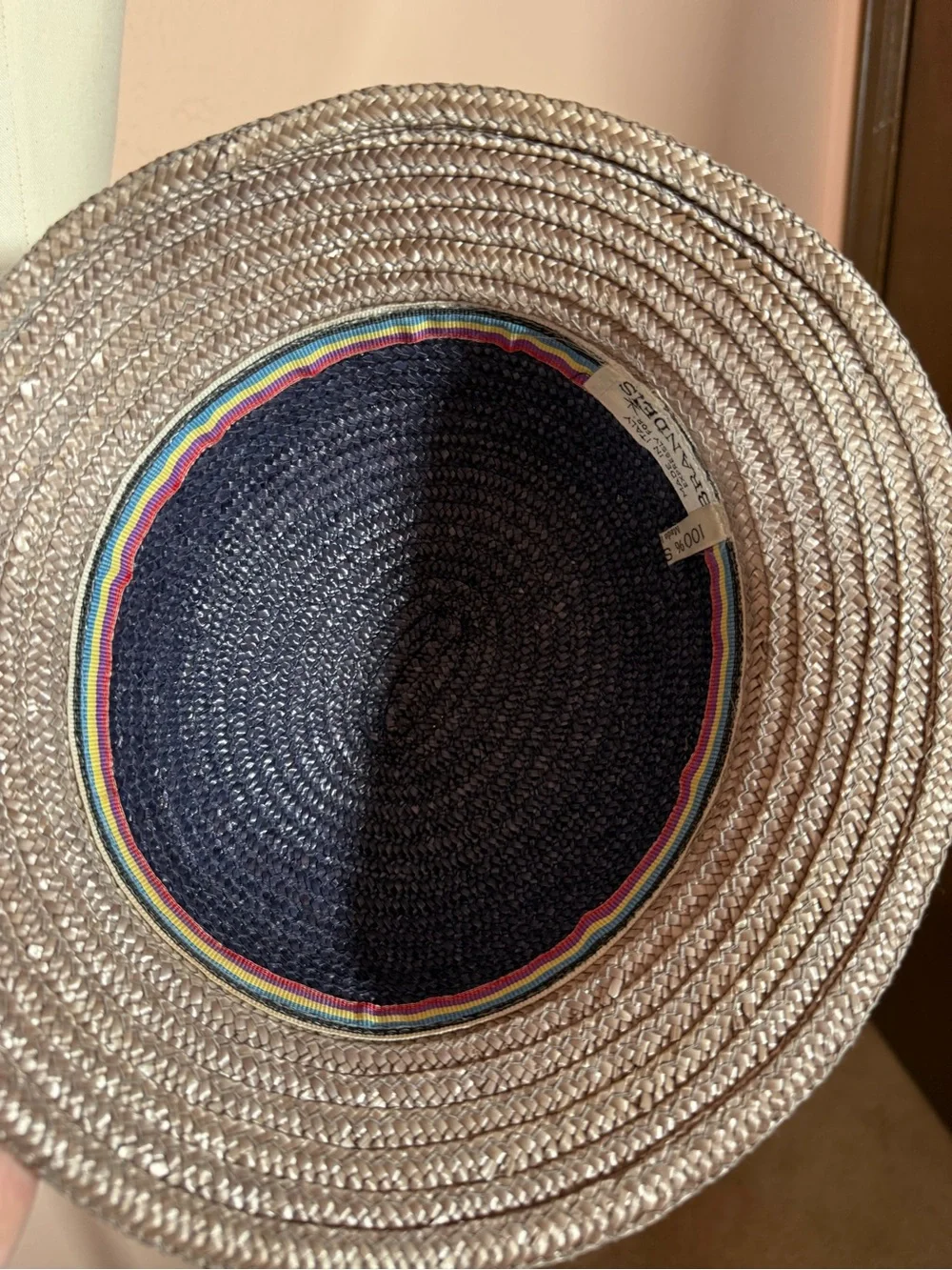 Vintage Italian Brandeis natural straw Grey tan Art deco short brim sun hat - Picture 12 of 17